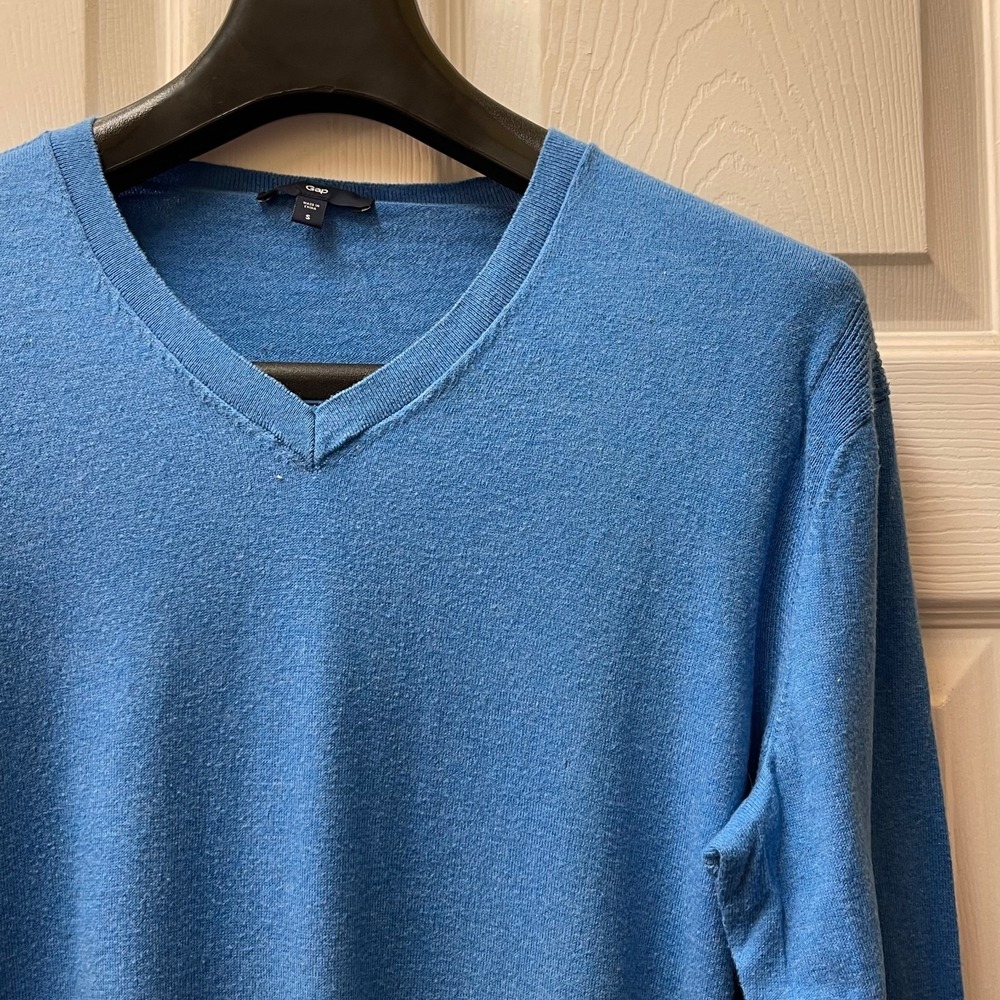 Gap Men's Size Small Blue Textured V-Neck Cotton Classic Preppy Knit
